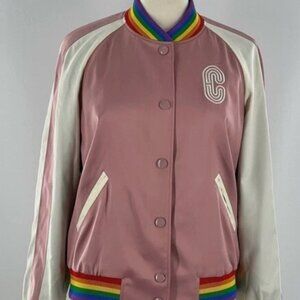 Coach Satin Rainbow Trim Varsity Jacket